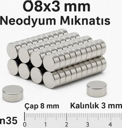 5 Adet 8X3Mm Yuvarlak Neodyum Mıknatıs Güçlü Nikel Kaplamalı Kaliteli Dayanıklı Magnet