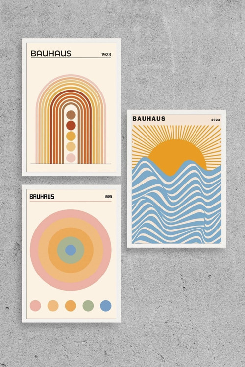 Bauhaus Üçlü Ahşap Çerçeveli Tablo