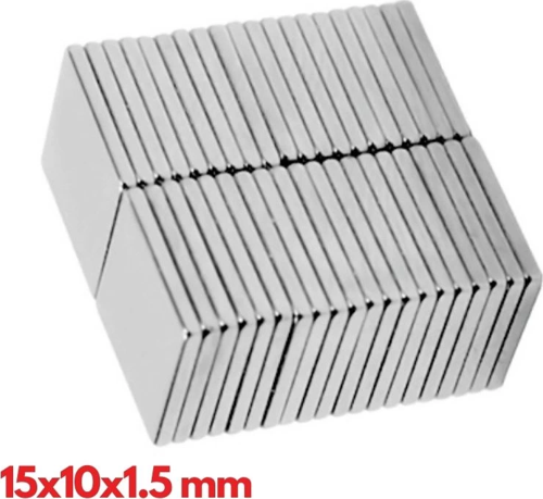 10 Adet 15X10X1.5 Mm Köşeli Neodyum Mıknatıs N35 Magnet Dayanıklı Nikel Kaplama