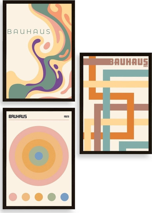 Bauhaus Üçlü Ahşap Çerçeveli Tablo