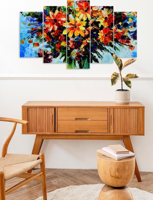 Çiçekler 5 Parçalı Mdf Tablo