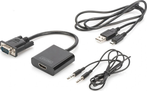 DA-70473 VGA - HDMI Çevirici + Ses (3.5mm), Full HD (1080p), Kablolu, 15 cm, Siyah Renk
