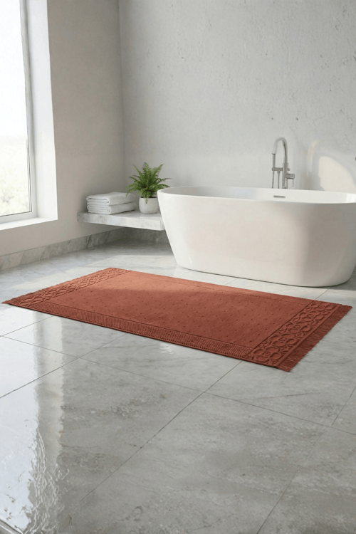 Fesun Kiremit Ayak Havlusu - 70x130Cm, 790Gr, %100 Pamuk, Spa Ve Otel Banyo Paspası, Günlük Kullanıma Uygun