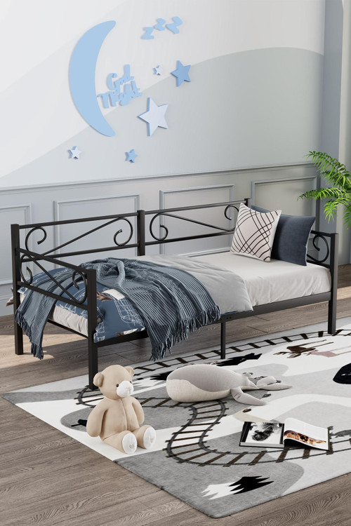 Luna Daybed Metal Karyola – Siyah Ölçü Seçenekli | Yan & Arka Ferforce Destekli