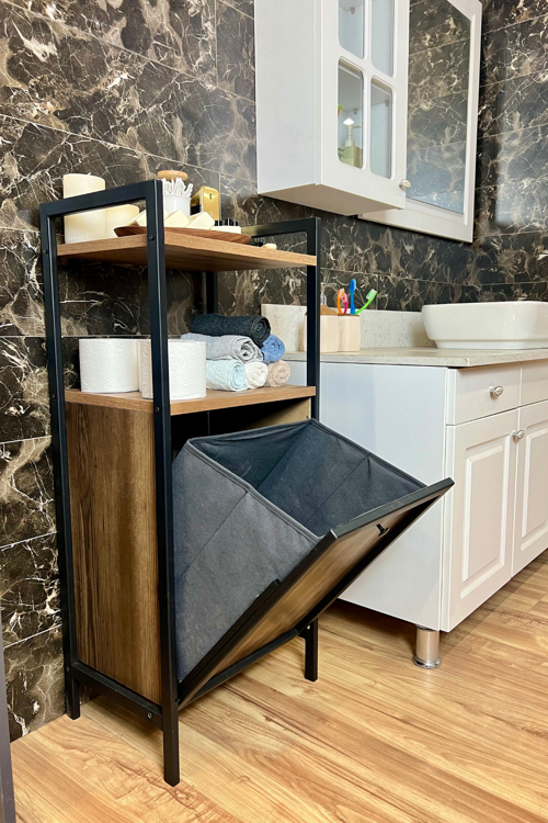 Metal Kirli Çamaşır Sepeti Banyo Rafı Dolabı Düzenleyici Organizeri