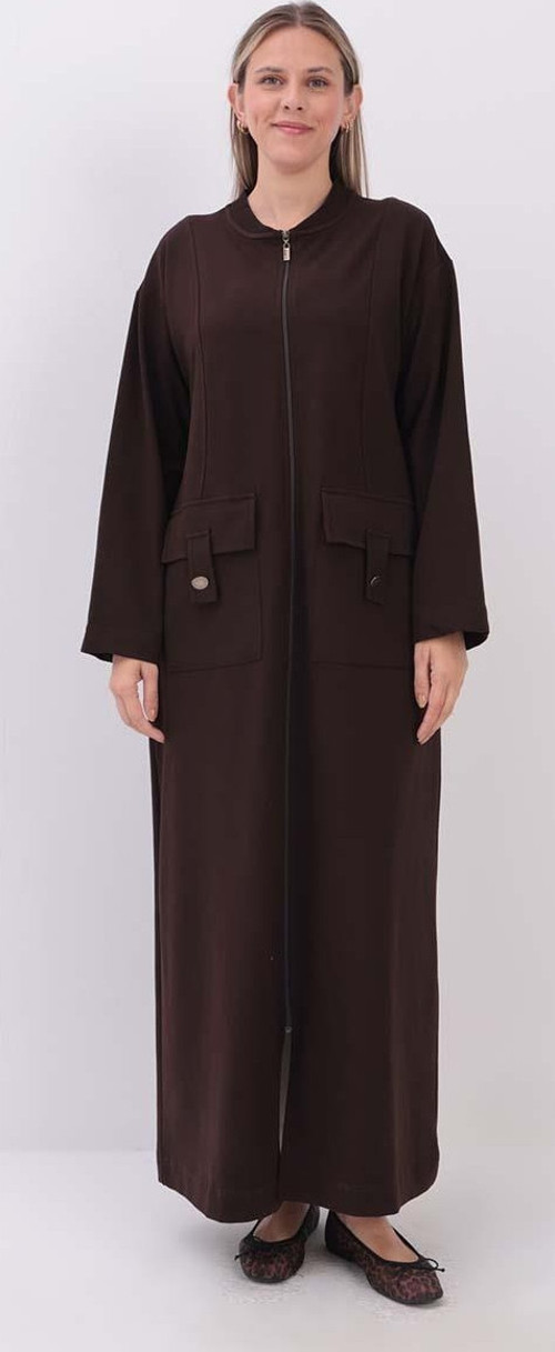 Acı Kahve-Cepli Hakim Yaka Büyük Beden Ferace