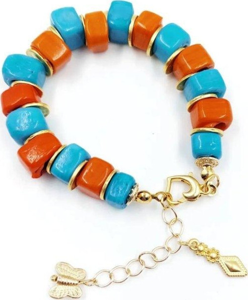 Turuncu Mavi Bodrum Boncuk Bileklik – El Yapımı Altın Kaplama Kadın Bilekliği