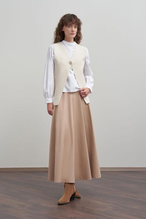 Bej-Tek Dügmeli Triko Hırka