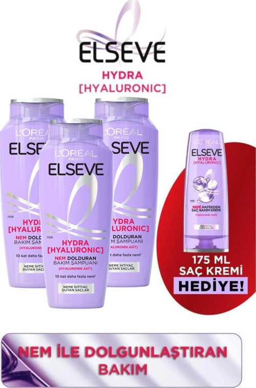 3'lü 300ml Hydra Hyaluronic Şampuan + 175ml Saç Kremi Seti