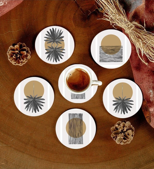 6 Adet Desenli Mdf Bardak Altlığı