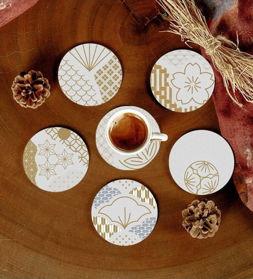 6 Adet Desenli Mdf Bardak Altlığı