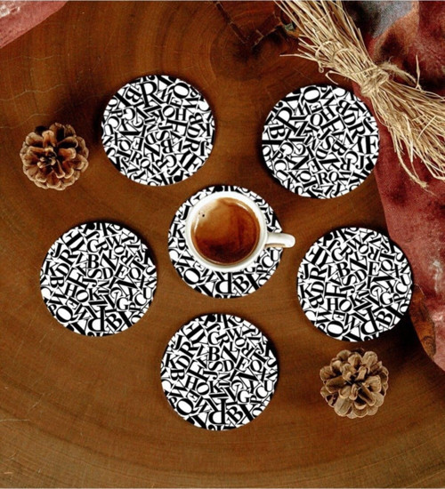 6 Adet Desenli Mdf Bardak Altlığı