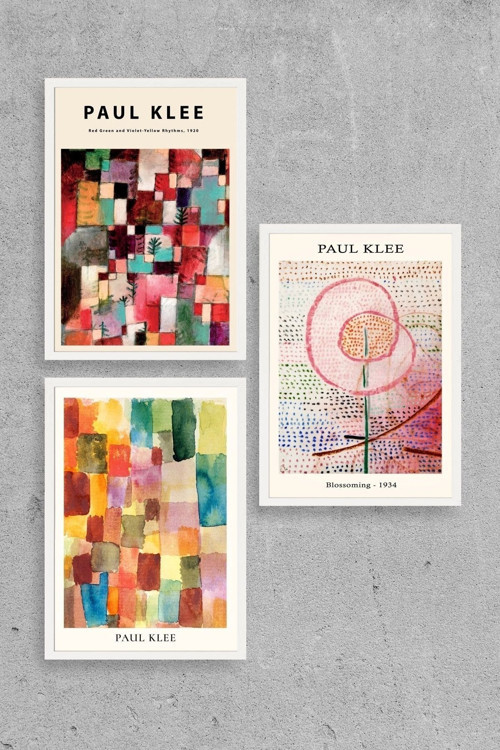 Paul Klee Üçlü Ahşap Çerçeveli Tablo