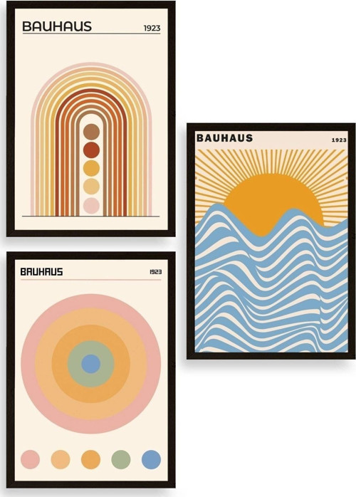 Bauhaus Üçlü Ahşap Çerçeveli Tablo
