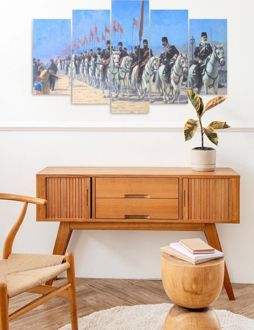Atlı Birlikler Manzarası 5 Parçalı Mdf Tablo