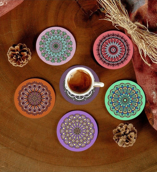 6 Adet Desenli Mdf Bardak Altlığı