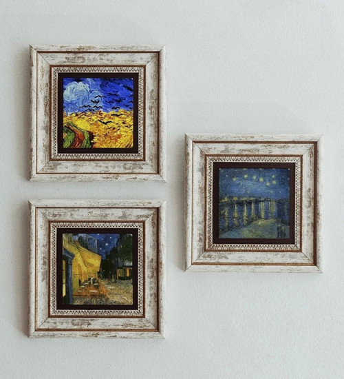Vincent Van Gogh 3'Lü Çerçeveli Taş Tablo , Çerçeveli Taş Duvar Dekoru