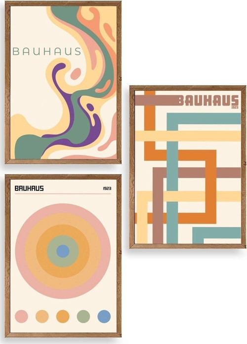 Bauhaus Üçlü Ahşap Çerçeveli Tablo