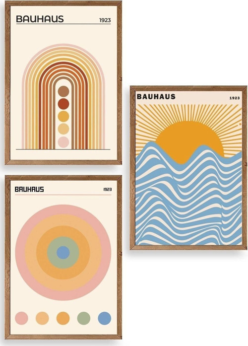 Bauhaus Üçlü Ahşap Çerçeveli Tablo