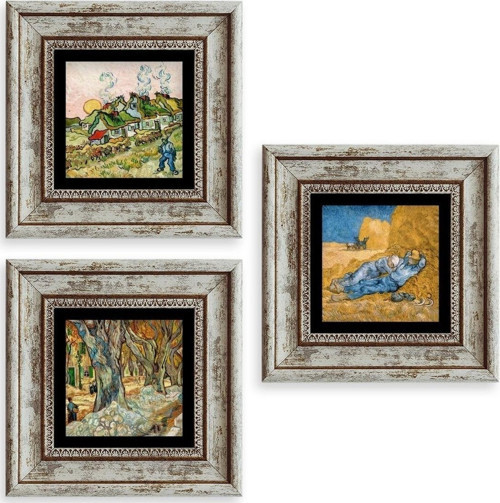Van Gogh 3 Lü Set Çerçeveli Taş Tablo