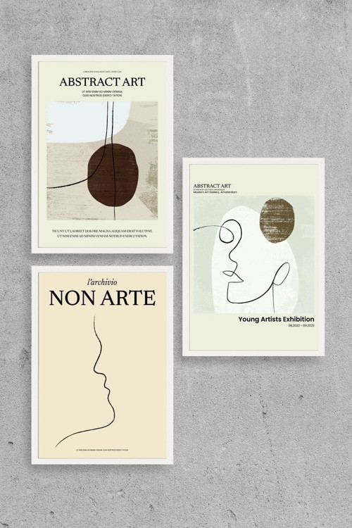 Soyut Sanat Üçlü Ahşap Çerçeveli Tablo