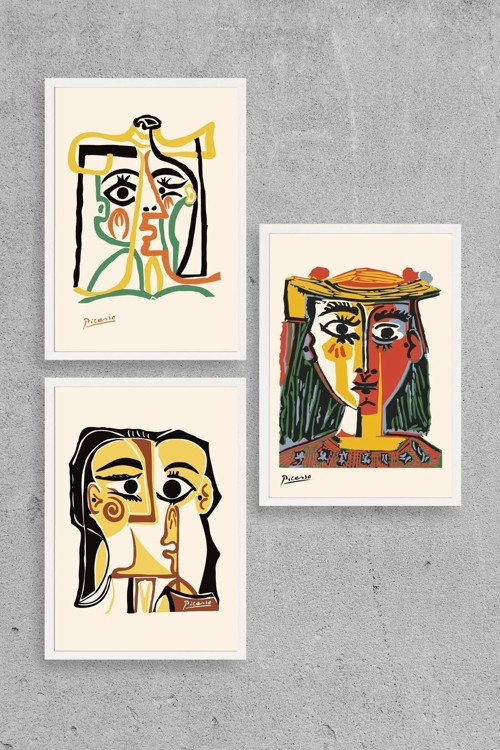 Picasso Üçlü Ahşap Çerçeveli Tablo