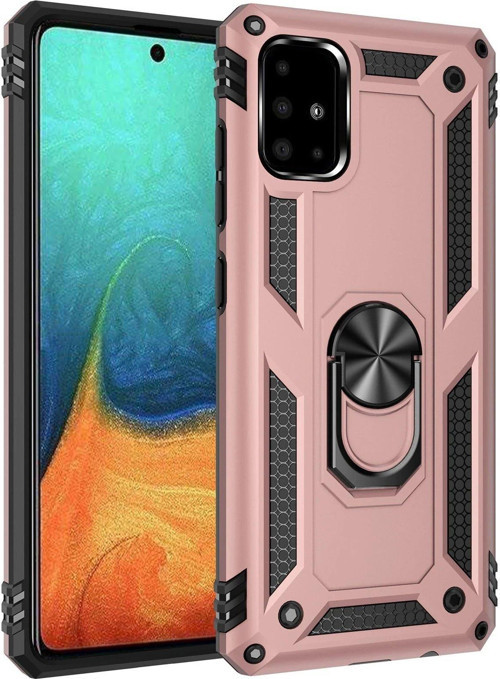 Galaxy A71 Kılıf Sofya Yüzüklü Silikon Kapak - Rose-(5796)