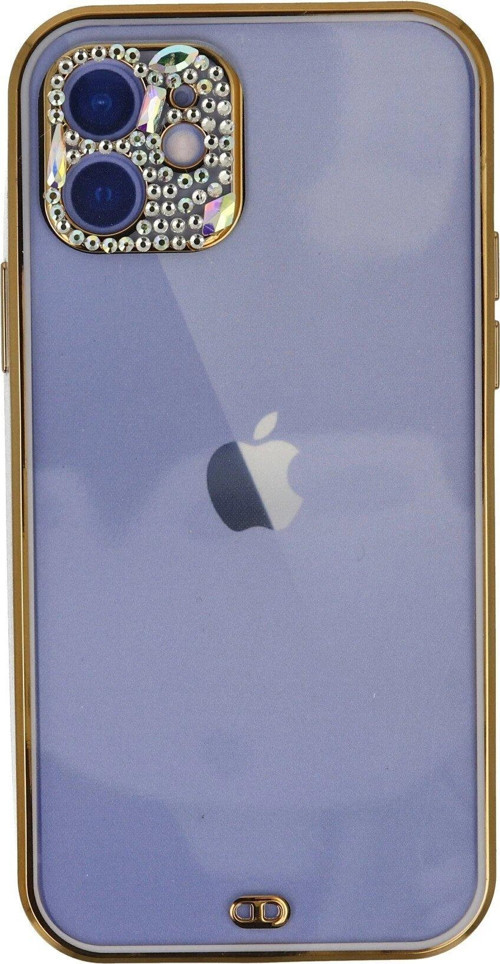 Iphone 12 Kılıf Liva Taşlı Silikon - Mor-(5796)