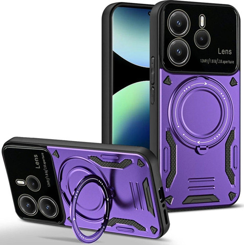 Redmi Note 14 4G Kılıf Joy Lens Standlı Kapak - Mor-(5796)