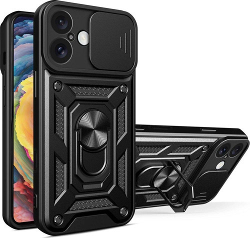 Iphone 16 Kılıf Pars Lens Yüzüklü Silikon - Siyah-(5796)