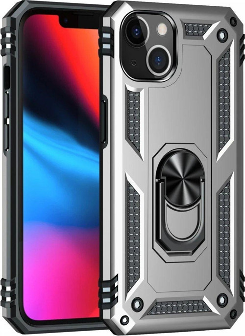 Iphone 14 Kılıf Sofya Yüzüklü Silikon Kapak - Gümüş-(5796)
