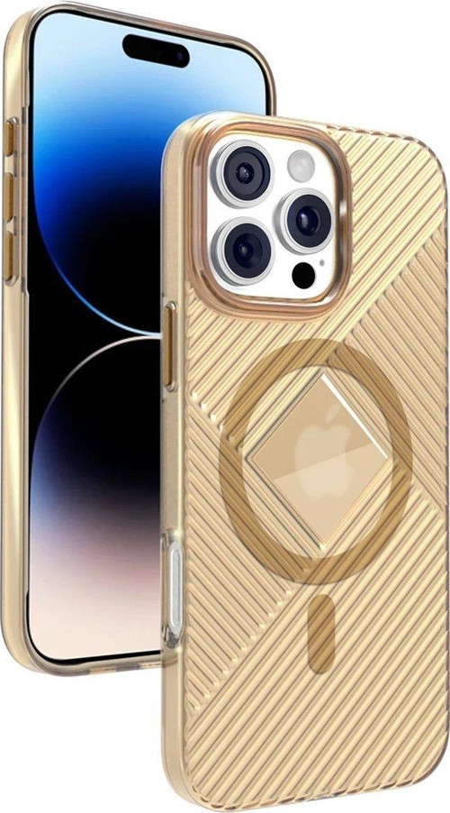 Iphone 16 Stella Pc Sert Magsafe Kılıf - Gold-(5796)