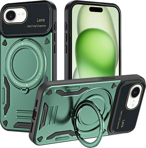 Iphone 16E Kılıf Joy Lens Standlı Kapak - Koyu Yeşil-(5796)