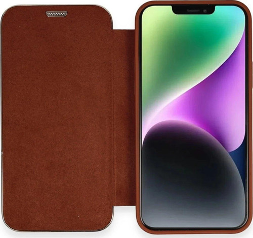 Iphone 12 Kılıf Dolpin Kapaklı - Kahverengi-(5796)