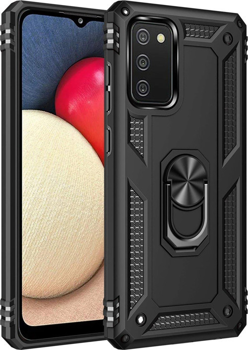 Galaxy A02S Kılıf Sofya Yüzüklü Silikon Kapak - Siyah-(5796)