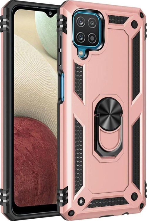 Galaxy A22 Kılıf Sofya Yüzüklü Silikon Kapak - Rose-(5796)