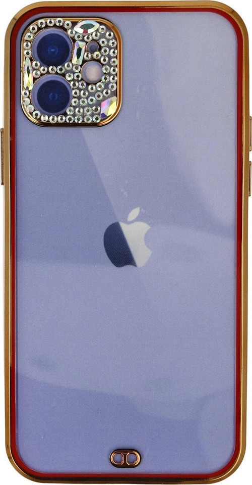 Iphone 12 Kılıf Liva Taşlı Silikon - Kırmızı-(5796)