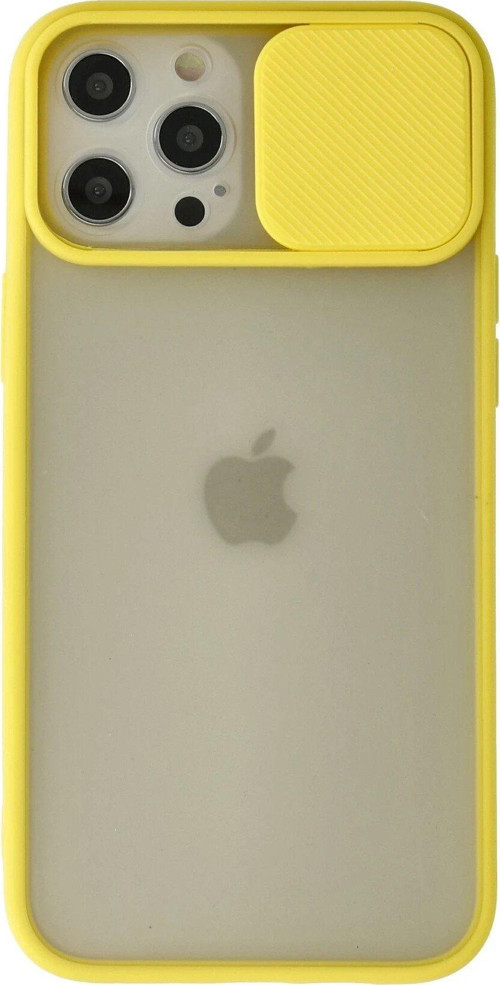 Iphone 12 Kılıf Palm Buzlu Kamera Sürgülü Silikon - Sarı-(5796)