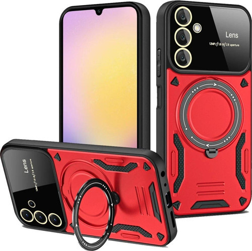 Galaxy A36 Kılıf Joy Lens Standlı Kapak - Kırmızı-(5796)
