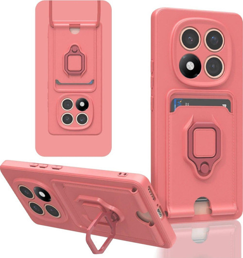 Redmi Note 14 5G Kılıf Zuma Kartvizitli Yüzüklü Silikon - Pembe-(5796)