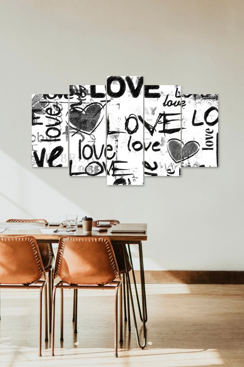 Love Yazısı Manzara 5 Parçalı Mdf Tablo