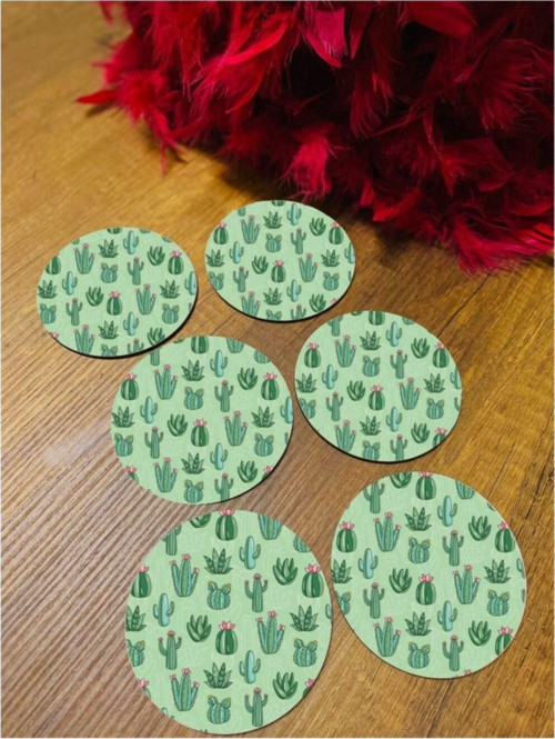 6 Parça Mini Kaktüs Ahşap Bardak Altlığı