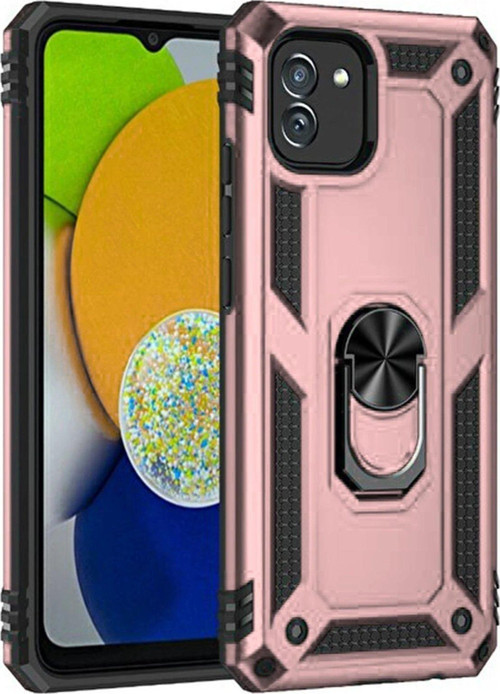 Galaxy A03 Kılıf Sofya Yüzüklü Silikon Kapak - Rose-(5796)