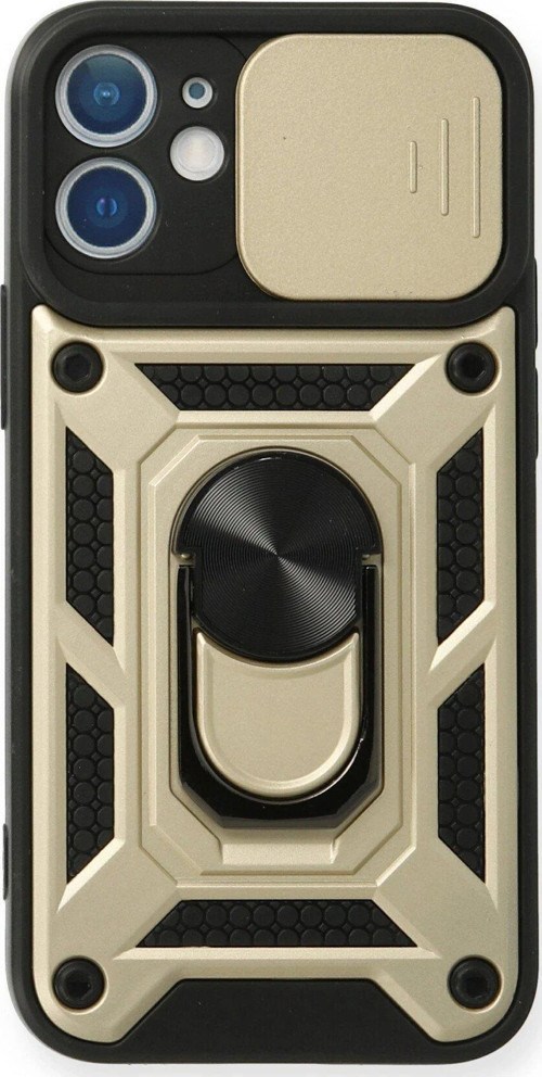 Iphone 12 Kılıf Pars Lens Yüzüklü Silikon - Gold-(5796)