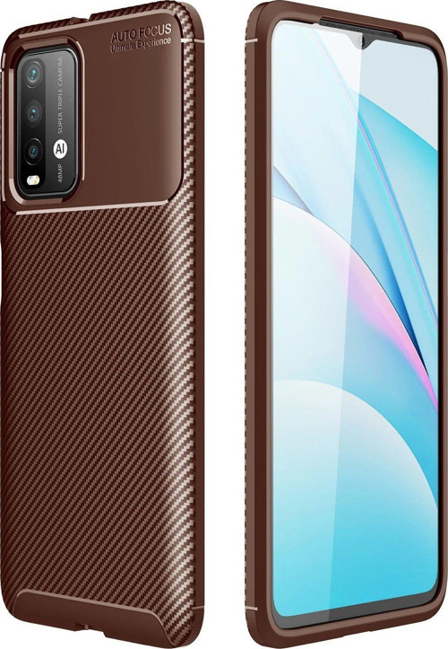Redmi 9T Kılıf Auto Focus Karbon Kapak - Kahverengi-(5796)