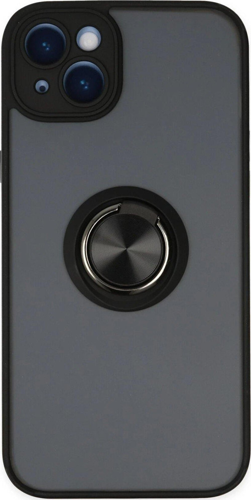 Iphone 14 Kılıf Montreal Yüzüklü Silikon Kapak - Siyah-(5796)