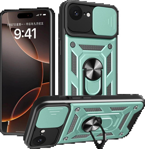 Iphone 16E Kılıf Pars Lens Yüzüklü Silikon - Yeşil-(5796)
