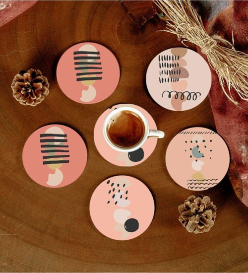 6 Adet Desenli Mdf Bardak Altlığı