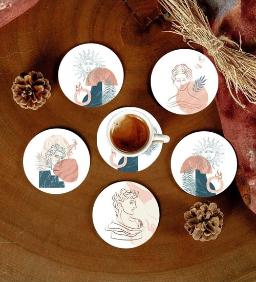 6 Adet Desenli Mdf Bardak Altlığı