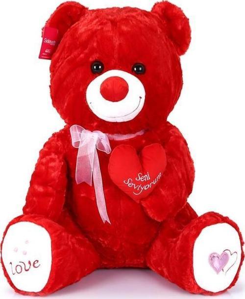 Yumoş Ayı 47 cm Kırmızı Kalpli Pelüş Ayı Sevgiliye Hediye